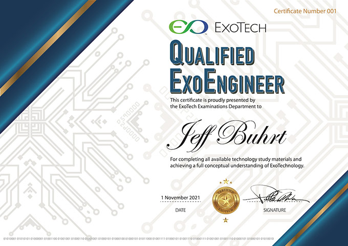 Jeff Buhrt's Qualified ExoEngineer certificate