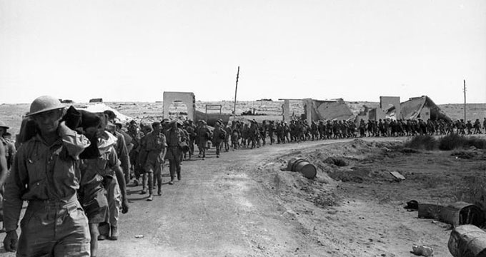 British prisoners of war marching out of Tobruk